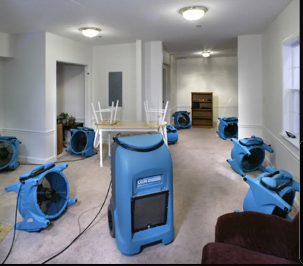 Air movers and dehumidifier setup for Water Damage Restoration in Kodiak
